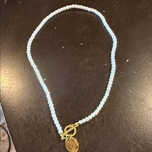 Elegant White Pearl Necklace with Gold Charm